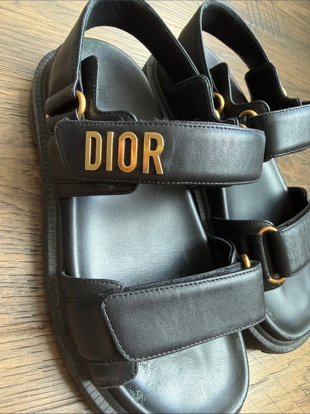 Dior Black Leather Dioract Sandals with Gold hardware 37.5 US 7 - Picture 4 of 8